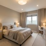 Chambre adulte rénovée, circulation dégagée, éclairage doux et mobilier sécurisé, ambiance sobre et fonctionnelle.
